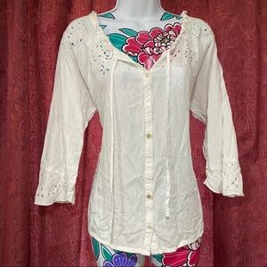 White Embroidered Button Up Blouse
